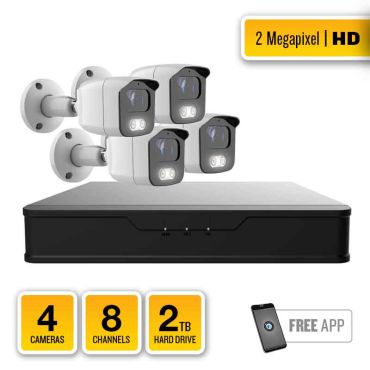 4 Camera 2MP IR Bullet HD-TVI System with 8 Channel Hybrid Video Recorder and 2TB Hard Drive