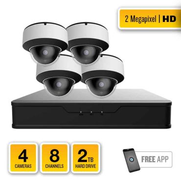 4 Camera 2MP IR Dome HD-TVI System with 8 Channel Hybrid Video Recorder and 2TB Hard Drive