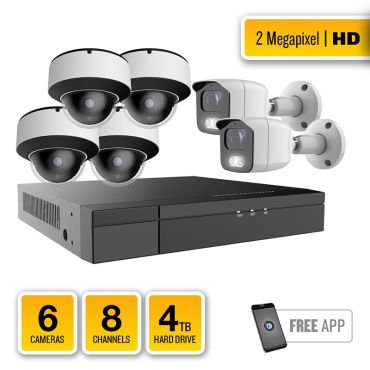 6 Camera 2MP Dome/Bullet HD-TVI System with 8 Channel DVR and 4TB Hard Drive