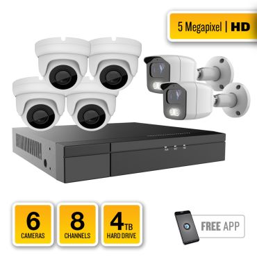 6 Camera 5MP Dome/Bullet HD-TVI System with 8 Channel DVR and 4TB Hard Drive