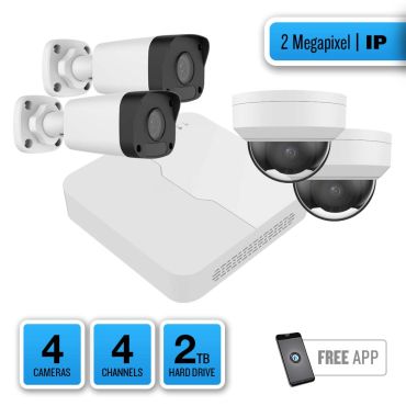 4 Camera 2MP Dome/Bullet IP System with 4 Channel NVR and 2TB Hard Drive