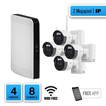 HDVision 4-camera White Light 2MP Wire-free 65’ IR IP System with 8-channel NVR with Siren and 32GB micro SD Card
