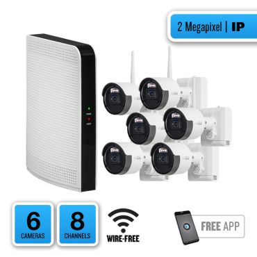 HDVision 6-camera White Light 2MP Wire-free 65’ IR IP System with 8-channel NVR with Siren and 32GB micro SD Card